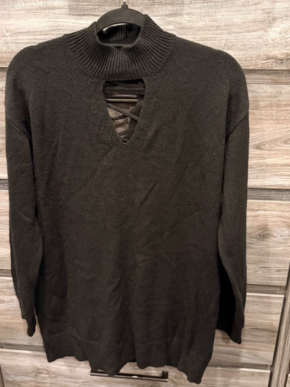 New York & Company Women's Black Crisscross Turtleneck Sweater